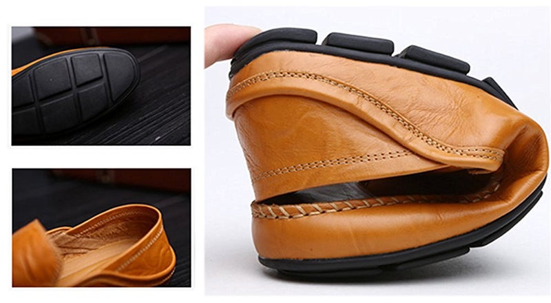Go Tour Men's Premium Genuine Leather Casual Slip On Loafers Breathable Driving Shoes Fashion Slipper Yellow 10.5/46 - Image 5